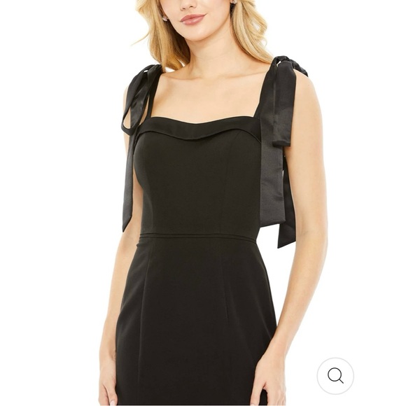 Mac Duggal Square Neck Tie Strap Slit Gown - Picture 3 of 3